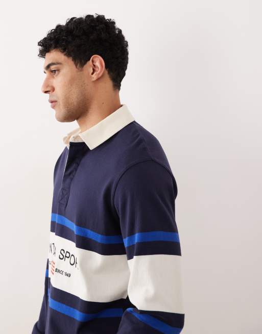 GANT USA Sport colour block heavy rugby polo in navy, 3 of 5