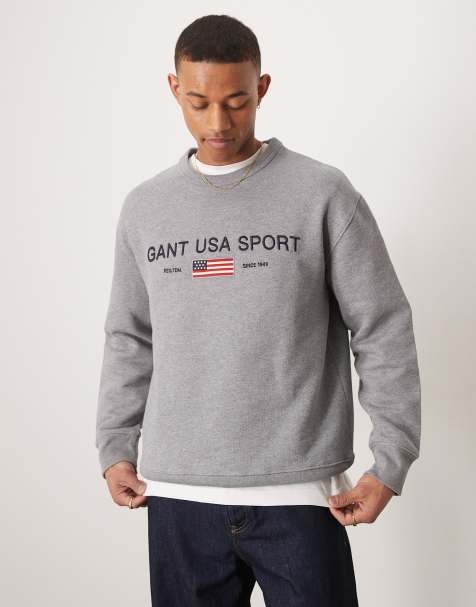 GANT USA Sport embroidered logo relaxed fit sweatshirt in grey marl - view 1