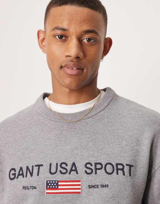 GANT USA Sport embroidered logo relaxed fit sweatshirt in grey marl, 3 of 4