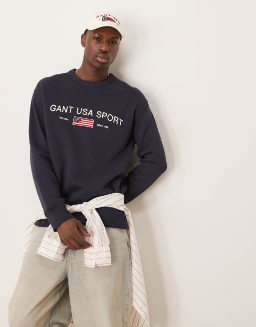 GANT - USA Sport - Sweatshirt met ruimvallende pasvorm en geborduurd logo in marineblauw
