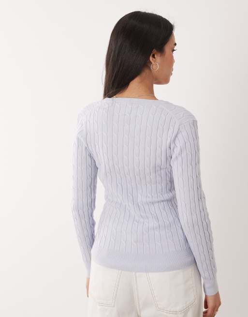 GANT v-neck cable knit sweater in baby blue, 4 of 4