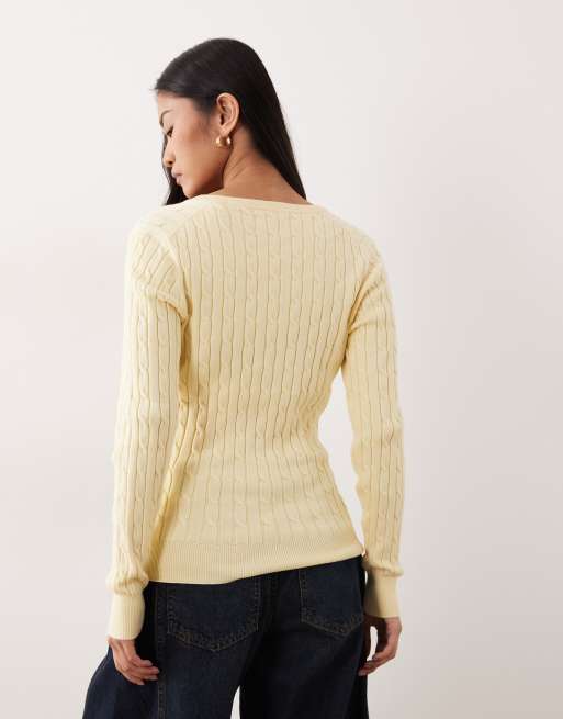 GANT v-neck cable knit sweater in vanilla, 4 of 4