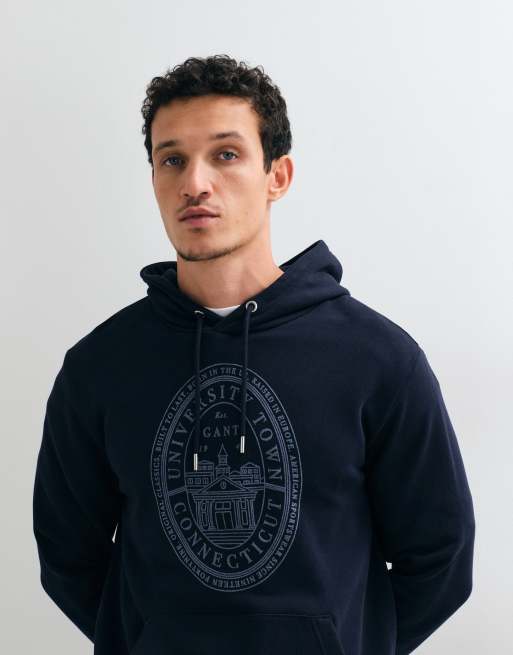 Gant varsity chest graphic logo hoodie in navy, 3 of 5