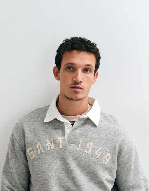 Gant varsity chest script rugby polo in grey, 3 of 5