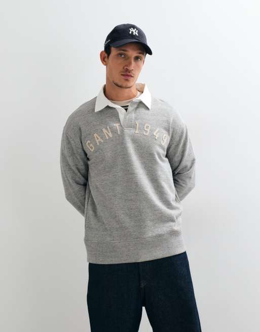 Gant varsity chest script rugby polo in grey, 4 of 5