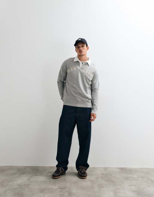 Gant varsity chest script rugby polo in grey, 5 of 5