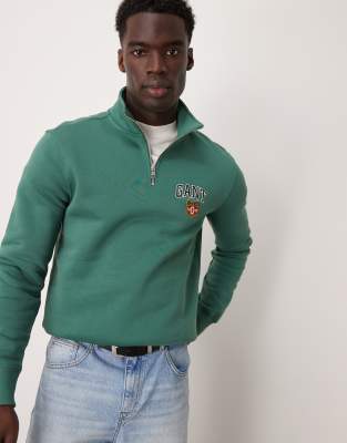 Gant GANT varsity logo half zip sweatshirt in green