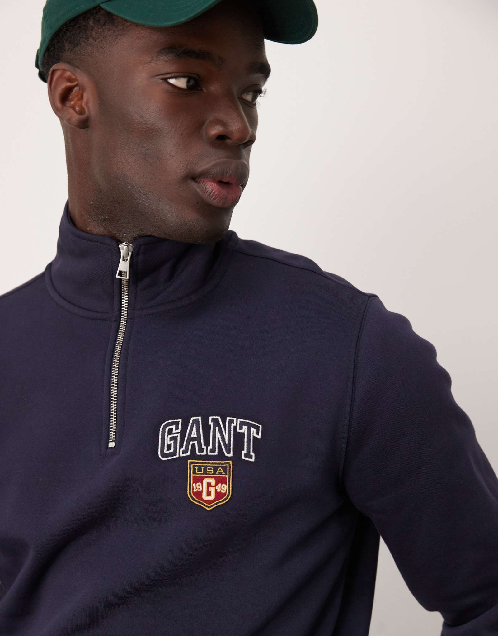 Темно-синяя толстовка на молнии с логотипом GANT varsity
