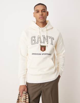 GANT varsity logo hoodie in cream-White φωτογραφία