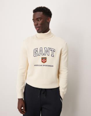 GANT varsity logo knit turtle neck jumper in cream-White φωτογραφία