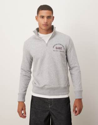 Gant Varsity Logo Print Half Zip In Gray