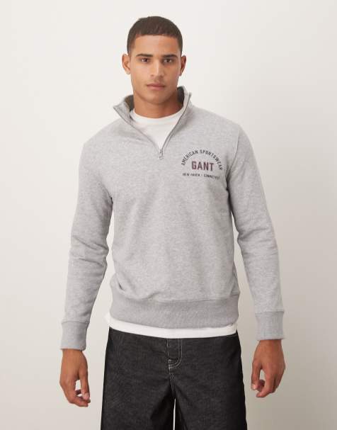 GANT varsity logo print half zip in grey - view 1