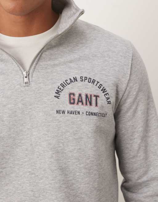 GANT varsity logo print half zip sweatshirt in grey, 5 of 5