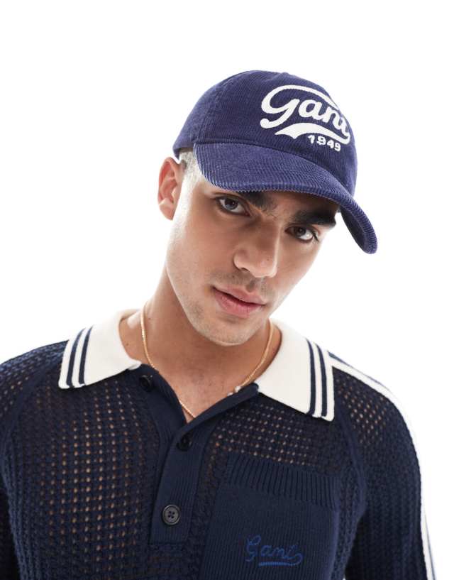 Gant - varsity logo washed cord baseball cap in navy