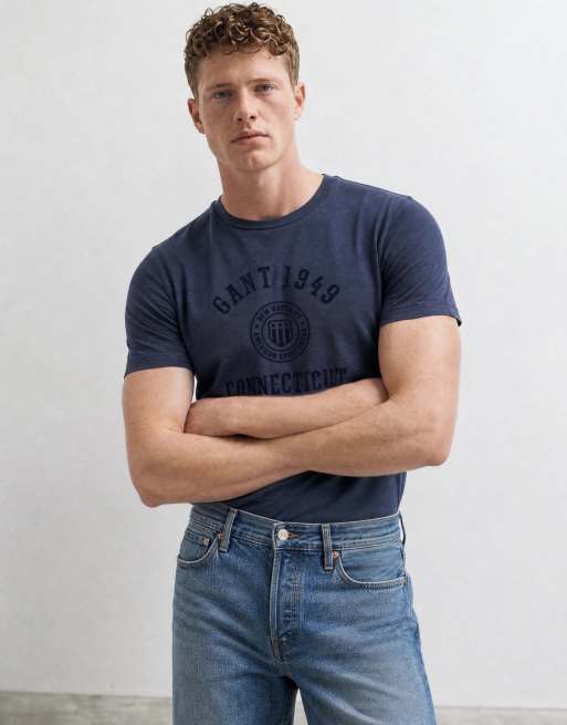 GANT varsity t-shirt med logotyptext på bröstet i marinblått, 6 av 10