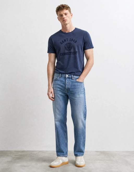 GANT Varsity-T-Shirt mit Schriftzug-Logo auf der Brust in Marineblau, 9 von 10
