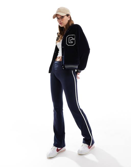 GANT velour hooded bomber jacket with varsity logo in navy, 2 of 4