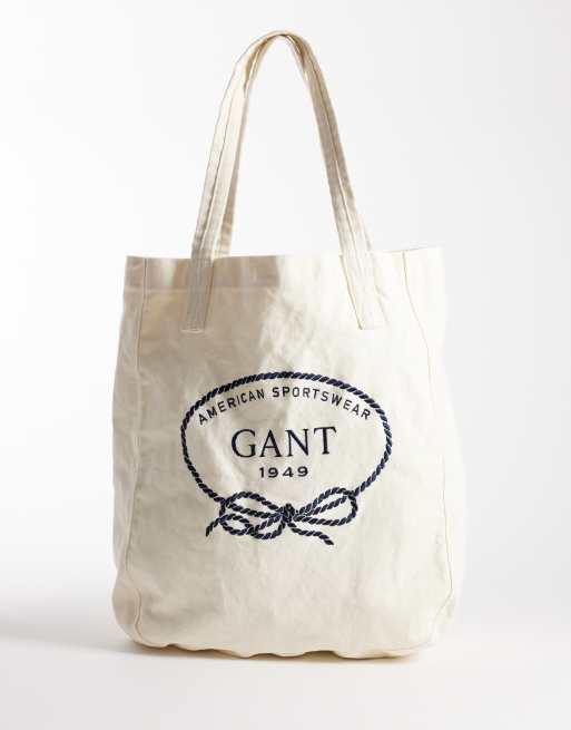 GANT vintage logo tote bag in eggshell white