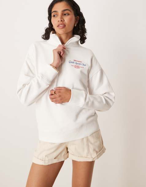 GANT – Vit sweatshirt med kort dragkedja och liten logga - view 1