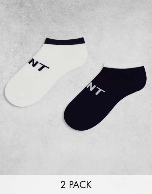 GANT – Vita och svarta ankelstrumpor med logga, 2-pack