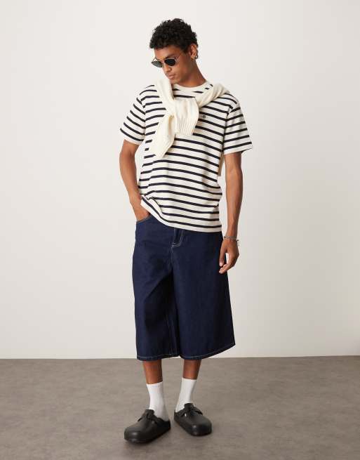 GANT waffle knit striped t-shirt in cream | ASOS