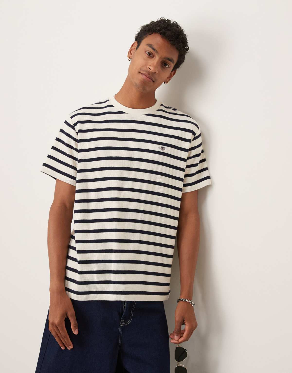 GANT waffle stripe t-shirt in cream