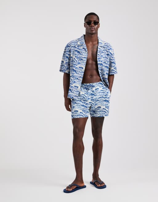 GANT wave print swim shorts in vintage blue (part of a set), 2 of 5