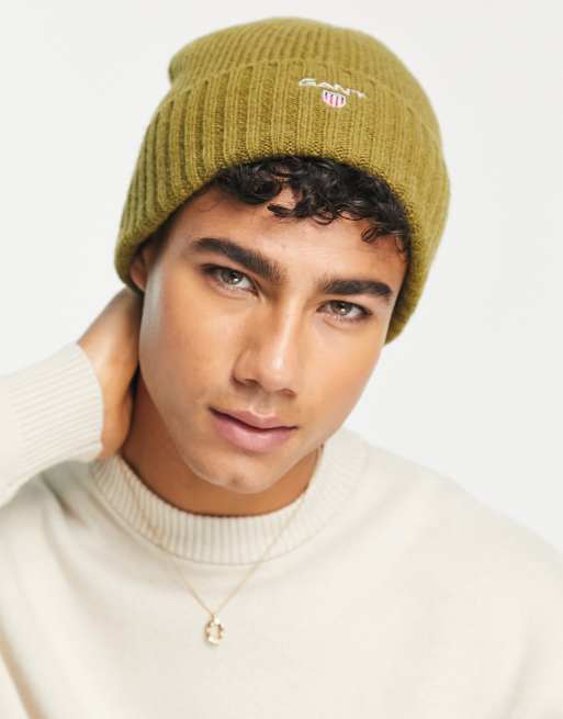 wool lined beanie olive with logo | ASOS