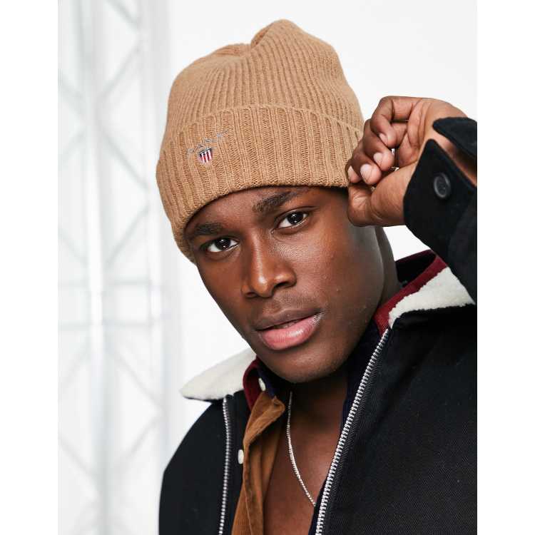 GANT wool lined beanie in tan with small heritage logo ASOS