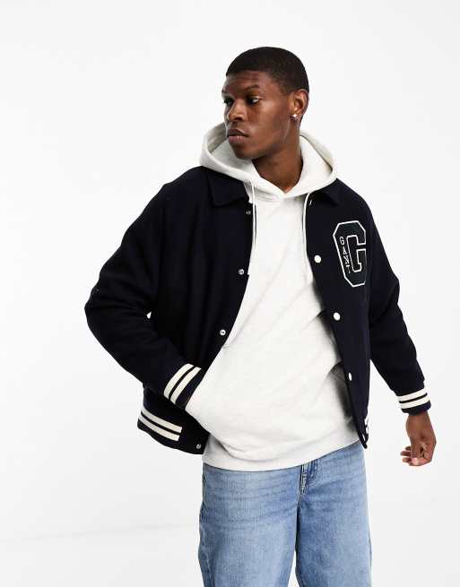 GANT wool varsity jacket in navy ASOS