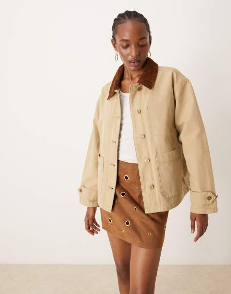 GANT – Workwear – Jacke in Beige mit Cordkragen - view 1