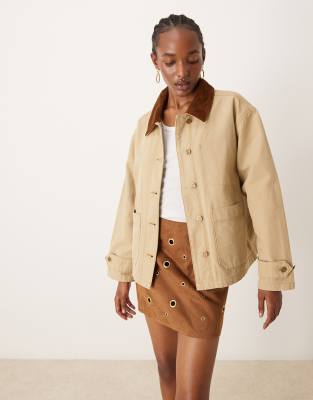 Gant workwear jacket with cord collar in beige