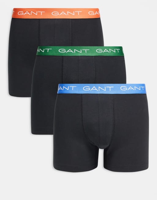 GANT – Zestaw 3 par czarnych bokserek z kontrastową kolorową taśmą w talii