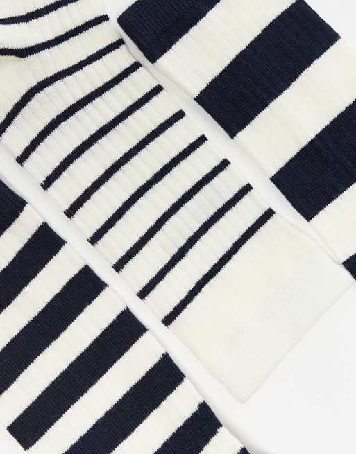 GANT – Zestaw 3 par granatowych skarpetek w paski z logo, 2 z 3