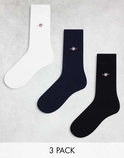 Gant – Zestaw 3 par skarpetek w kolorze czarnym, białym i granatowym z logo