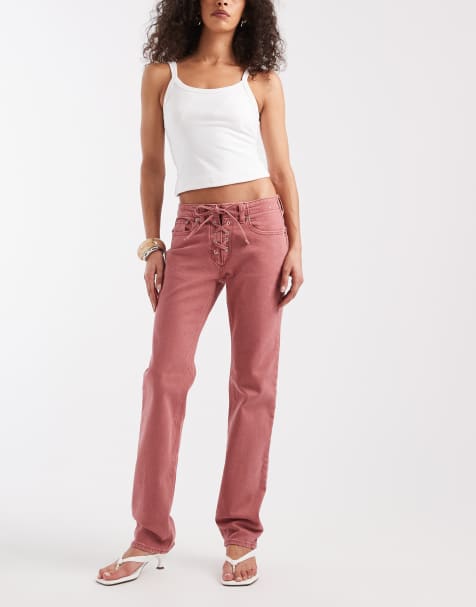 GAP 90's lace up straight leg jeans in washed apricot pink - view 1
