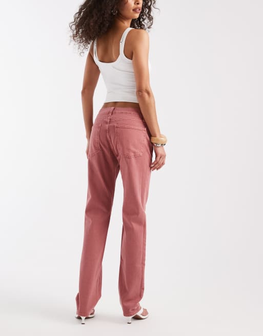 GAP 90's lace up straight leg jeans in washed apricot pink, 3 of 5
