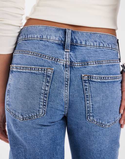 GAP 90's loose low rise straight leg jeans with side slit in mid wash, 4 of 5