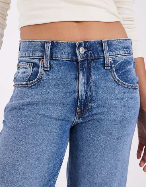 GAP 90's loose low rise straight leg jeans with side slit in mid wash, 5 of 5
