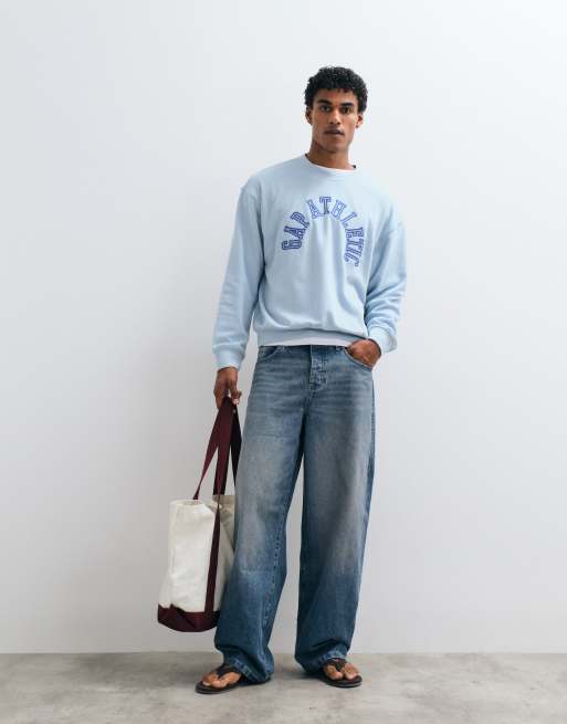 GAP athletic logo crew neck sweater in coastal blue, 3 of 5