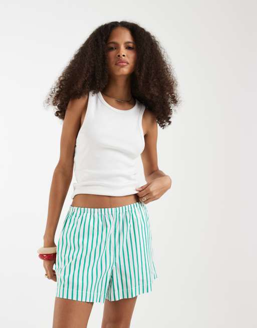 GAP baggy drawstring linen shorts in mint stripe, 2 of 5