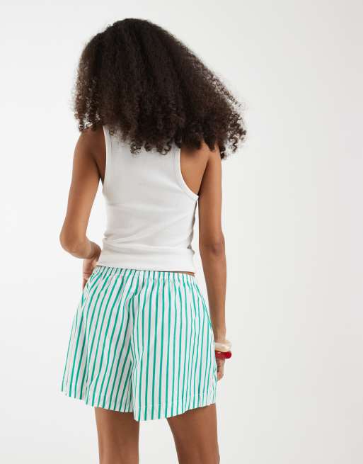 GAP baggy drawstring linen shorts in mint stripe, 4 of 5