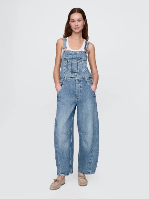 GAP barrel leg dungarees in mid indigo blue - view 1