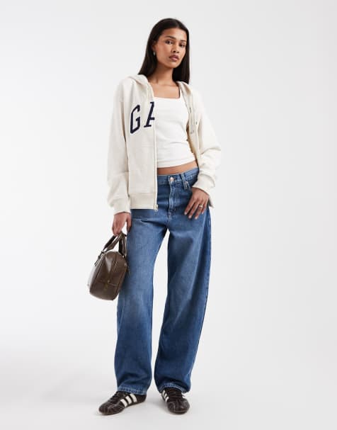 GAP barrel leg jeans in mid indigo blue - view 1