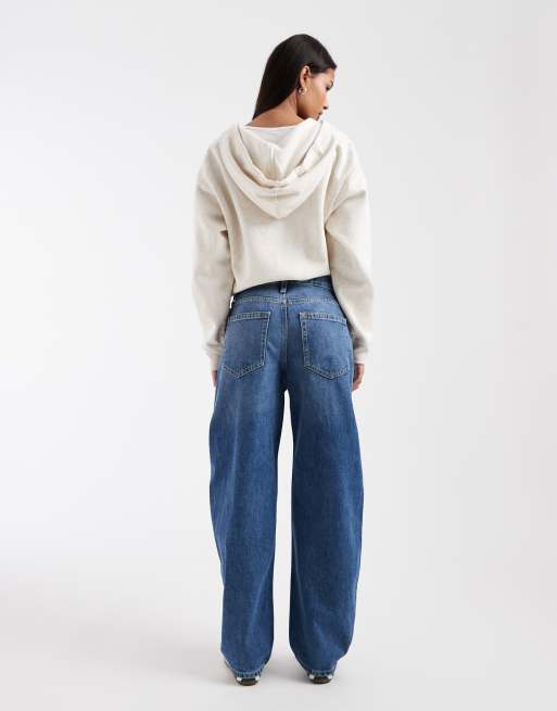 GAP barrel leg jeans in mid indigo blue, 3 of 5