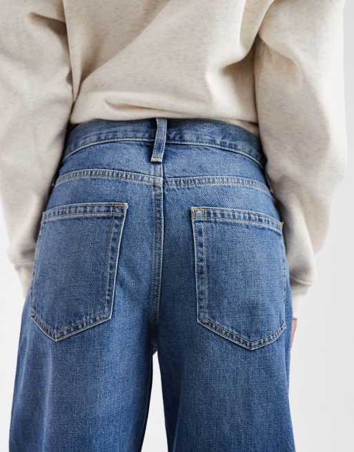GAP barrel leg jeans in mid indigo blue, 4 of 5