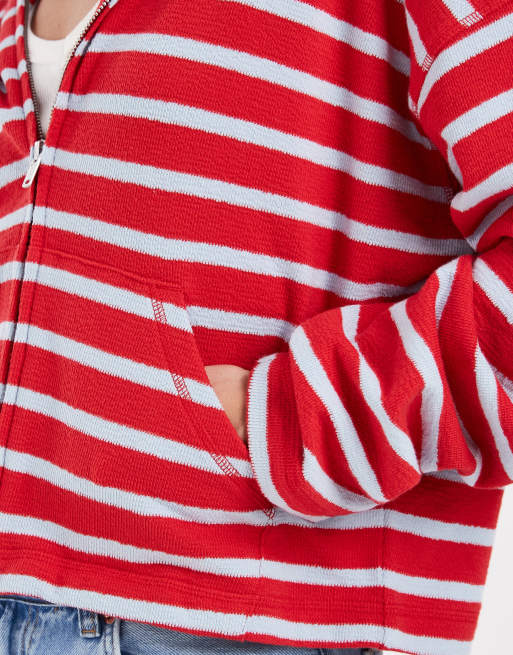 GAP beach terry striped overhead logo hoodie in red, 4 of 4