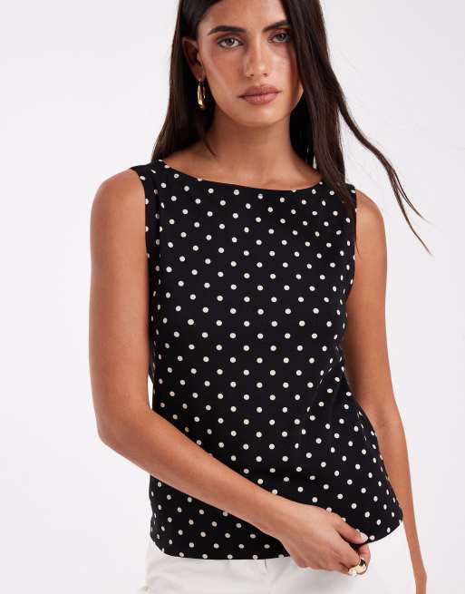 GAP boatneck tank top with polka dot in black , 4 of 4