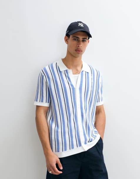 GAP boxy button through polo shirt in blue stripe