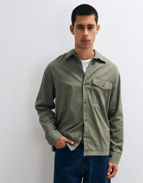 GAP boxy fit twill shirt in khaki green  - view 1
